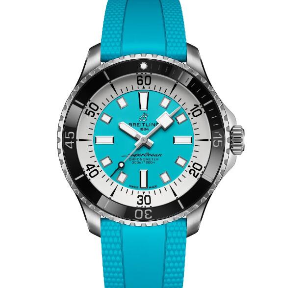 Breitling SuperOcean Automatic 44 Stainless Steel Turquoise Rubber Replica Watch A17376211L2S2
